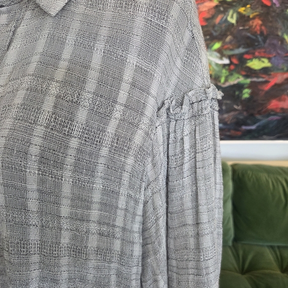Free People Headed to the Highlands Boho Button-Down Gray Blouse Top, Medium - Picture 3 of 9